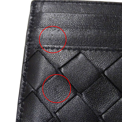 BOTTEGAVENETA ボッテガ・ヴェネタ イントレチャート クレジットカードケース ブラック レザー レディース メンズ 【中古】