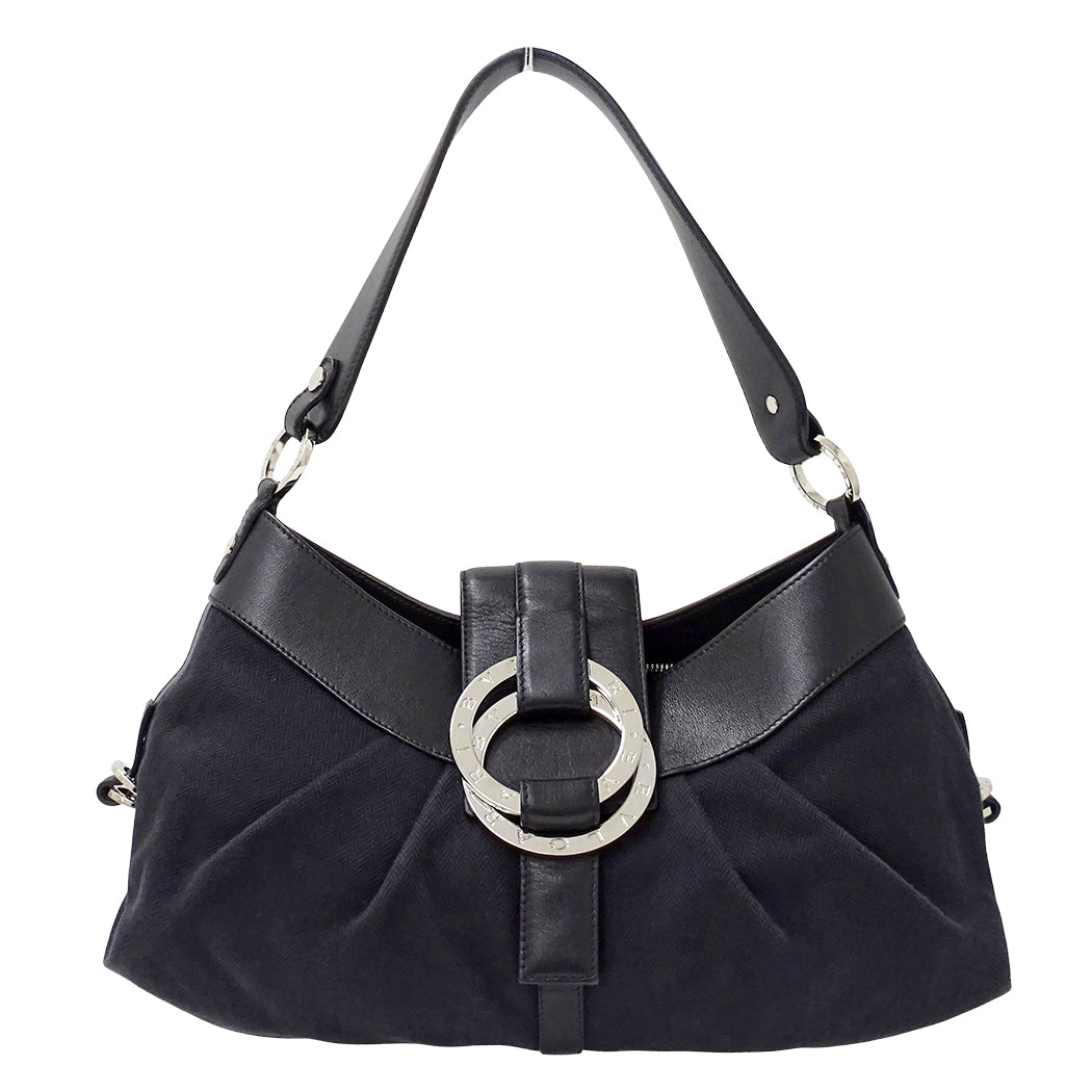 BVLGARI ブルガリ チャンドラ ショルダーバッグ ブラック キャンバス レディース 【中古】