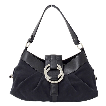 BVLGARI ブルガリ チャンドラ ショルダーバッグ ブラック キャンバス レディース 【中古】