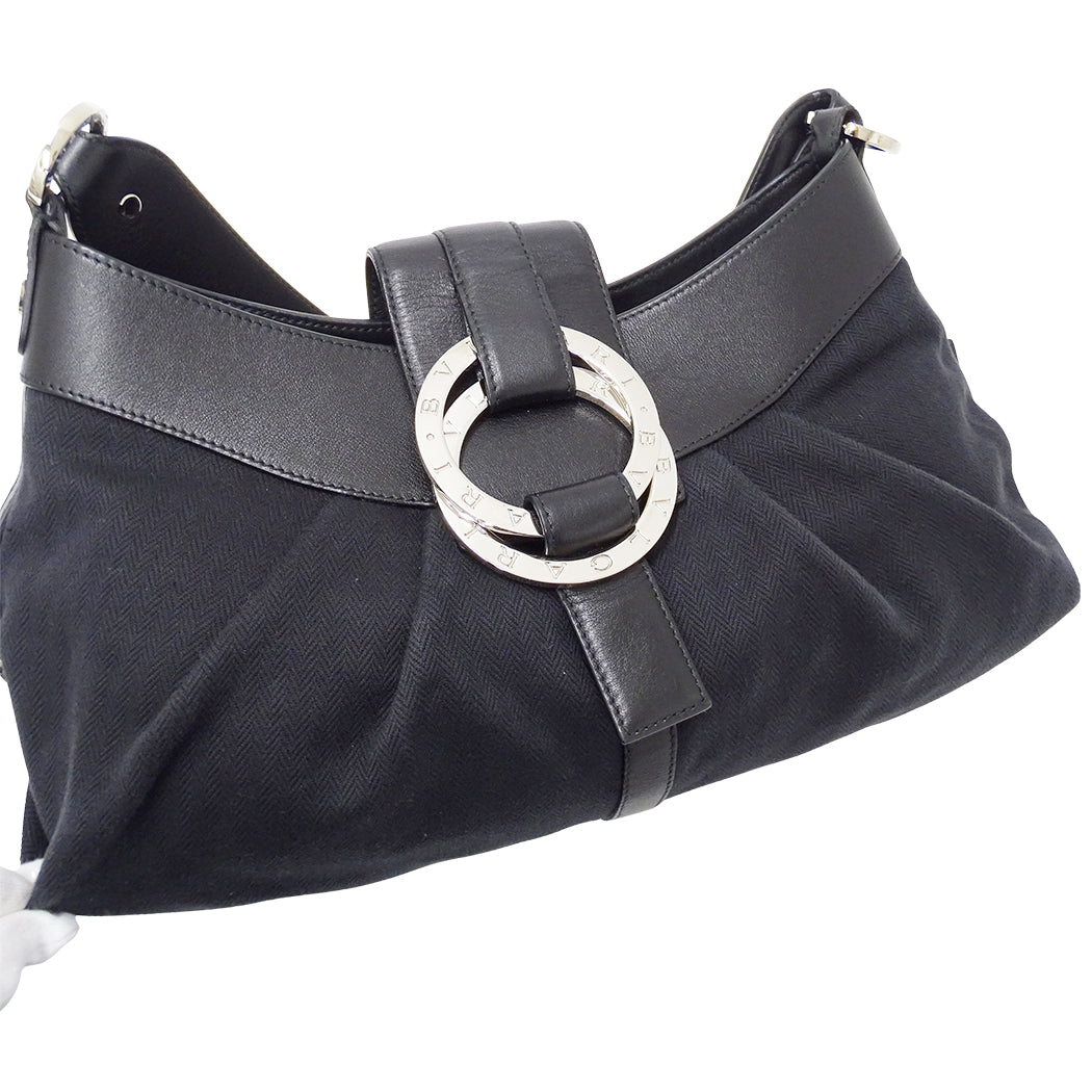 BVLGARI ブルガリ チャンドラ ショルダーバッグ ブラック キャンバス レディース 【中古】