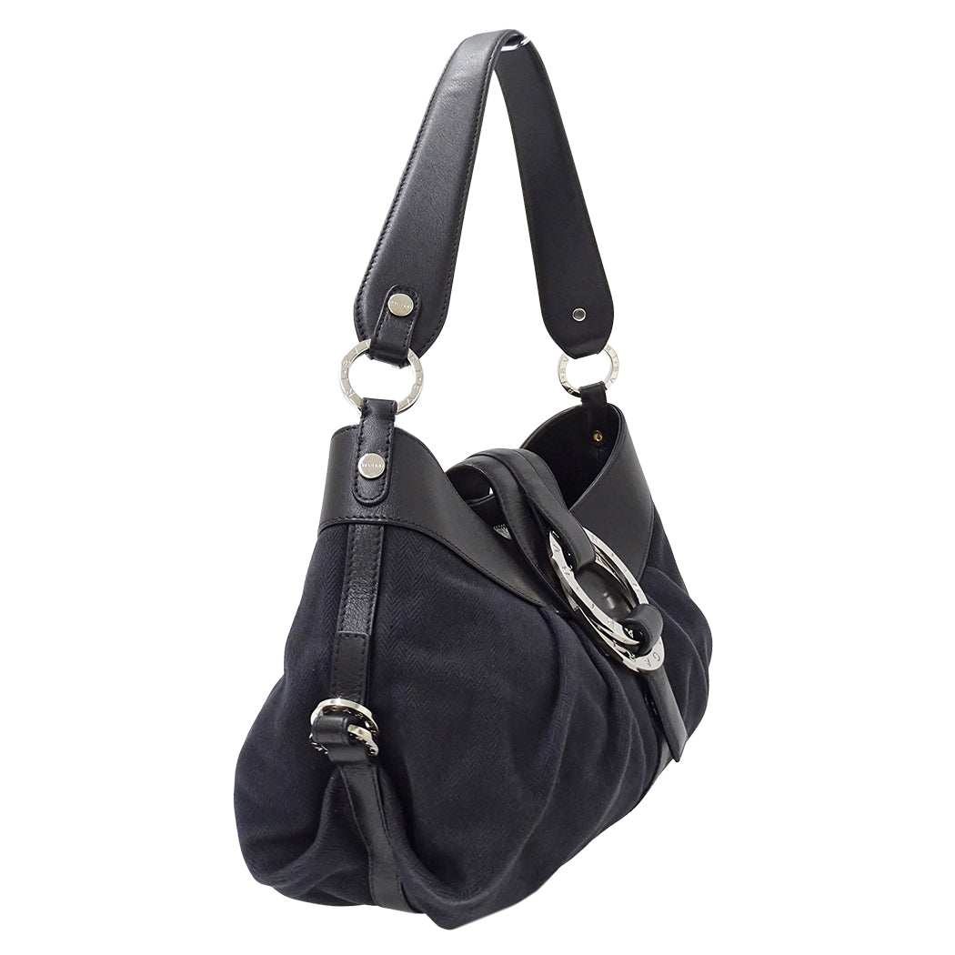 BVLGARI ブルガリ チャンドラ ショルダーバッグ ブラック キャンバス レディース 【中古】