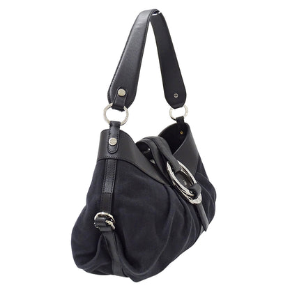 BVLGARI ブルガリ チャンドラ ショルダーバッグ ブラック キャンバス レディース 【中古】