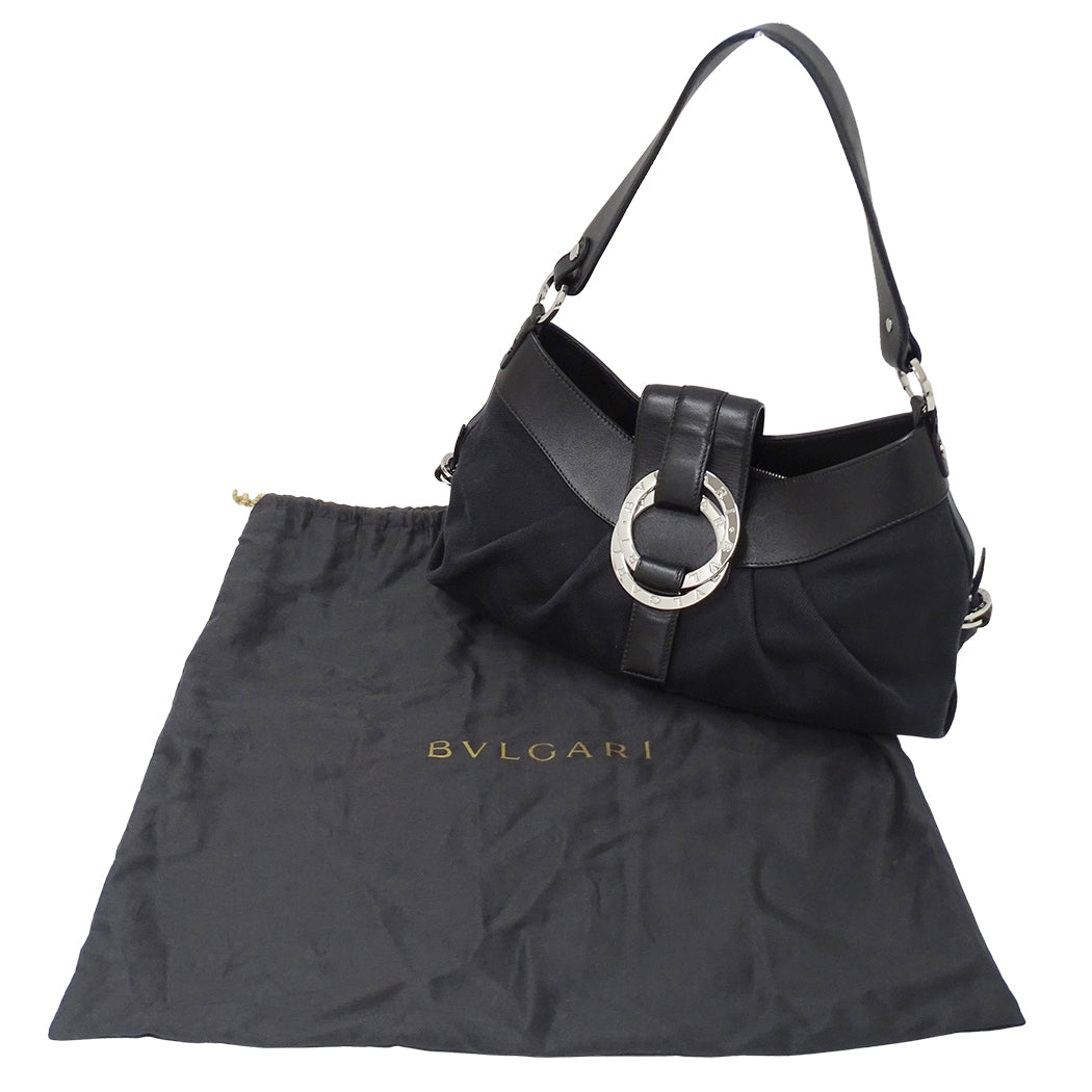 BVLGARI ブルガリ チャンドラ ショルダーバッグ ブラック キャンバス レディース 【中古】