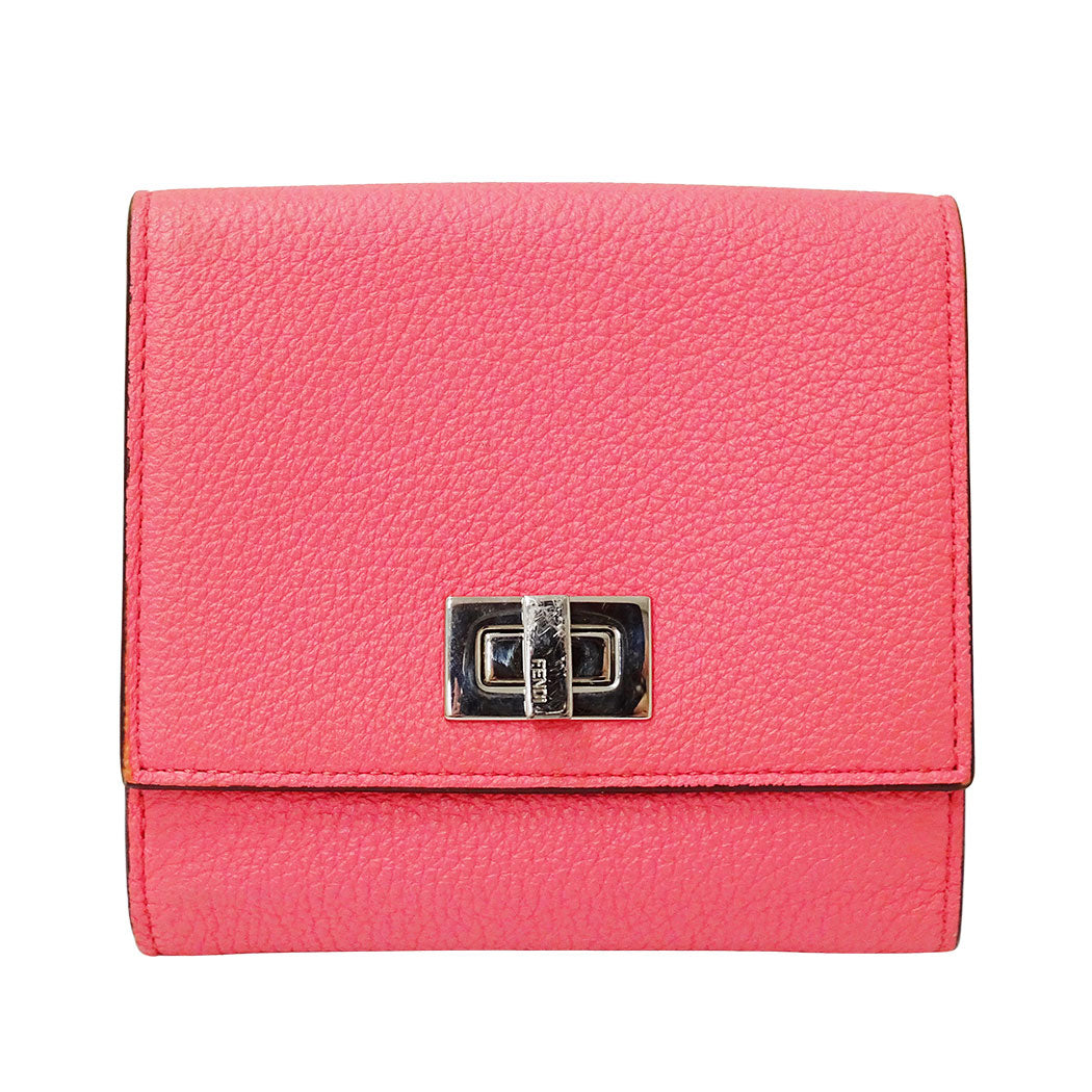 FENDI フェンディ 二つ折り財布 ピーカブー ピンク レザー レディース 【中古】