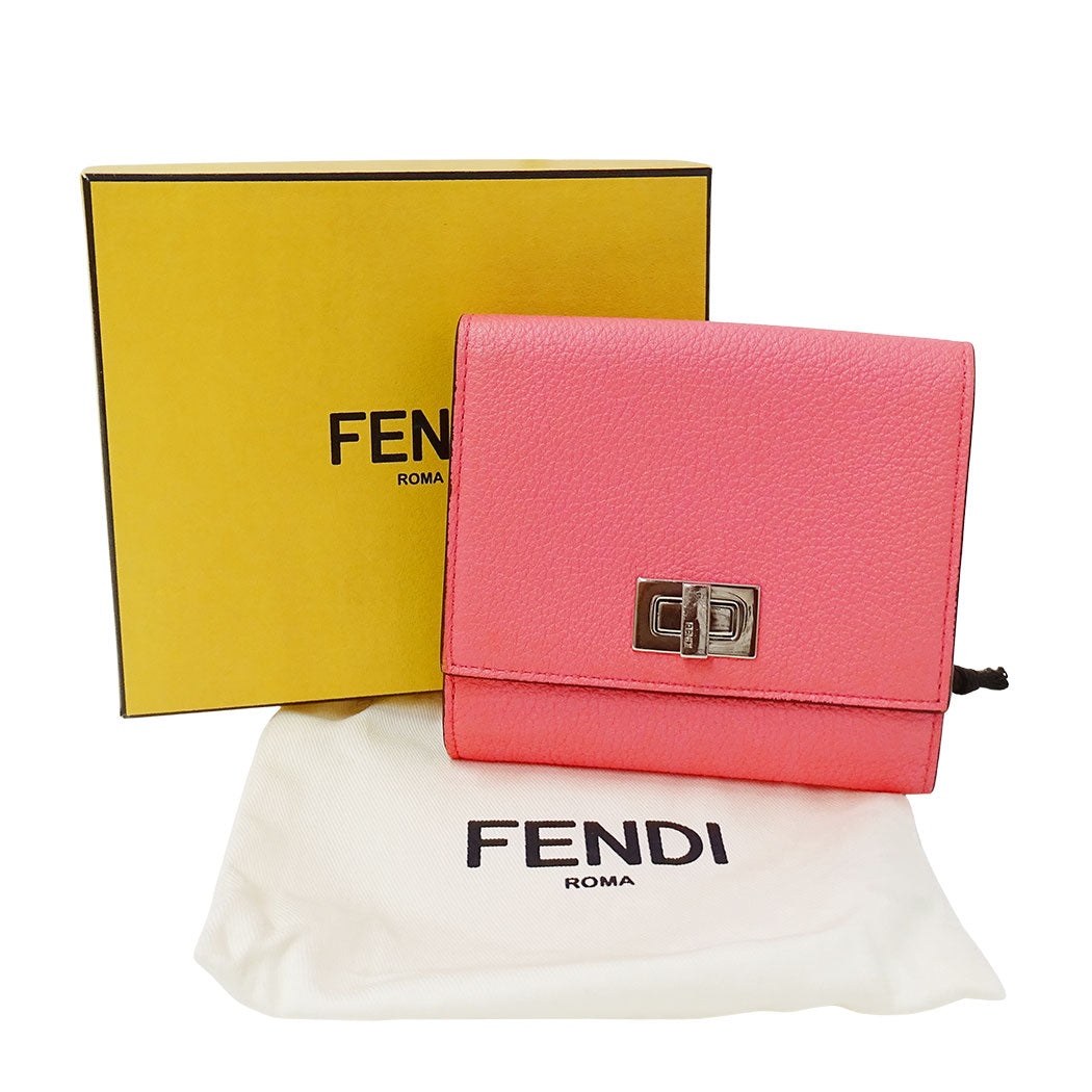 FENDI フェンディ 二つ折り財布 ピーカブー ピンク レザー レディース 【中古】