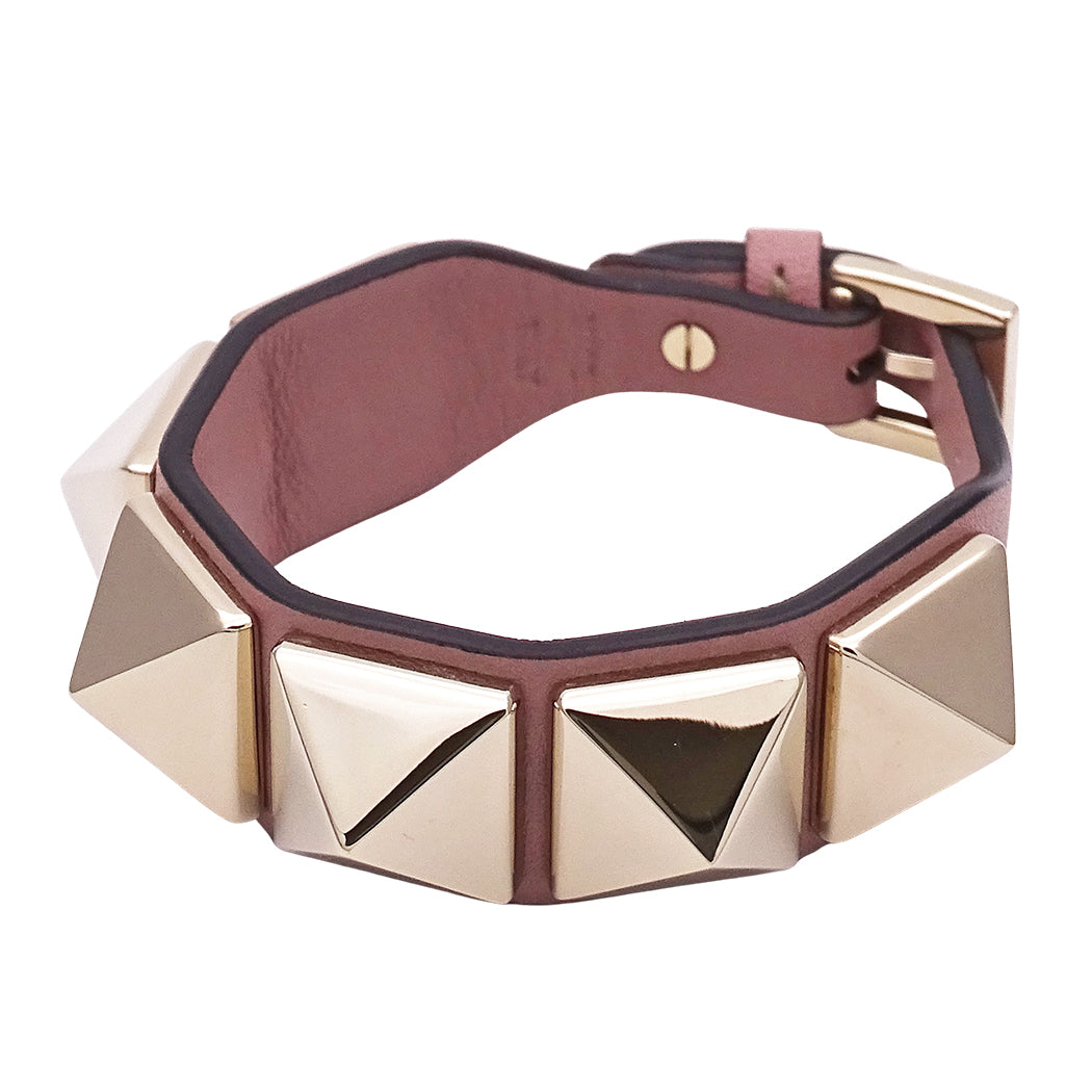 Valentino Garavani ヴァレンティノ・ガラヴァーニ ブレスレット レザー ゴールド ピンクベージュ スタッズ レディース 【中古】