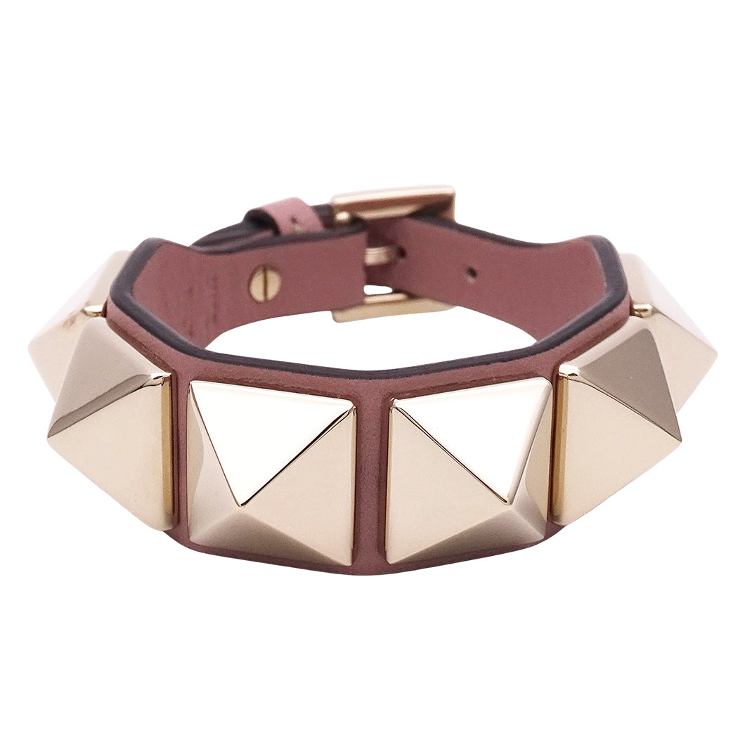 Valentino Garavani ヴァレンティノ・ガラヴァーニ ブレスレット レザー ゴールド ピンクベージュ スタッズ レディース 【中古】