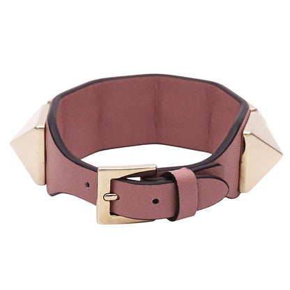 Valentino Garavani ヴァレンティノ・ガラヴァーニ ブレスレット レザー ゴールド ピンクベージュ スタッズ レディース 【中古】