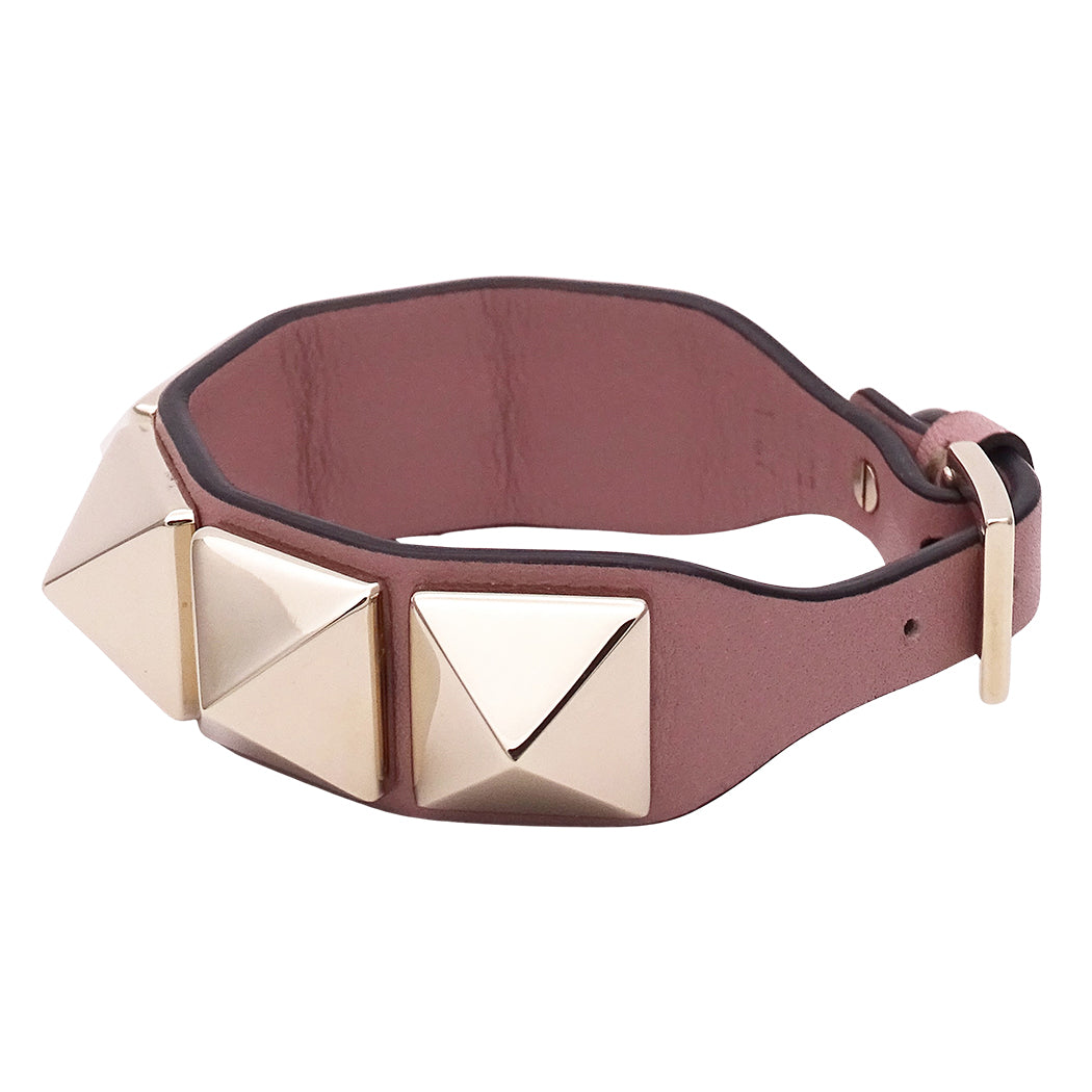 Valentino Garavani ヴァレンティノ・ガラヴァーニ ブレスレット レザー ゴールド ピンクベージュ スタッズ レディース 【中古】