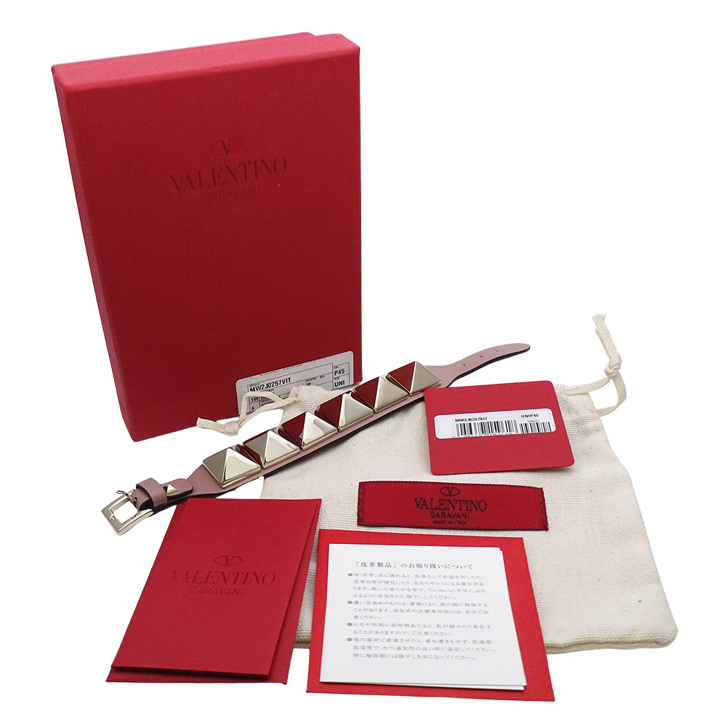 Valentino Garavani ヴァレンティノ・ガラヴァーニ ブレスレット レザー ゴールド ピンクベージュ スタッズ レディース 【中古】