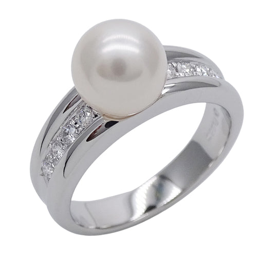 MIKIMOTO ミキモト リング 指輪 PT950 パール ダイヤモンド 約11号 レディース 磨き済み【中古】