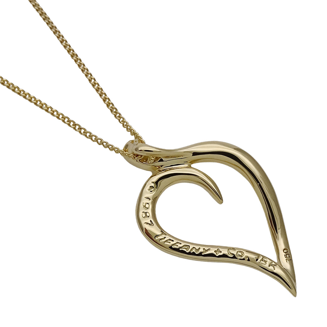 TIFFANY&Co. ティファニー オープンリーフ ハート ネックレス 750YG レディース 磨き済み【中古】