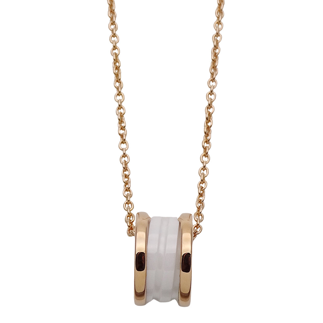 BVLGARI ブルガリ B-zero1 ビーゼロワン ネックレス 750PG ピンクゴールド ホワイトセラミック レディース メンズ 磨き済み【中古】