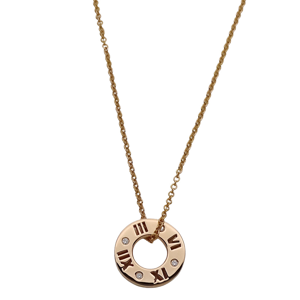 TIFFANY&Co. ティファニー アトラス ピアスド サークル ネックレス 750PG 4Pダイヤモンド レディース 磨き済み【中古】