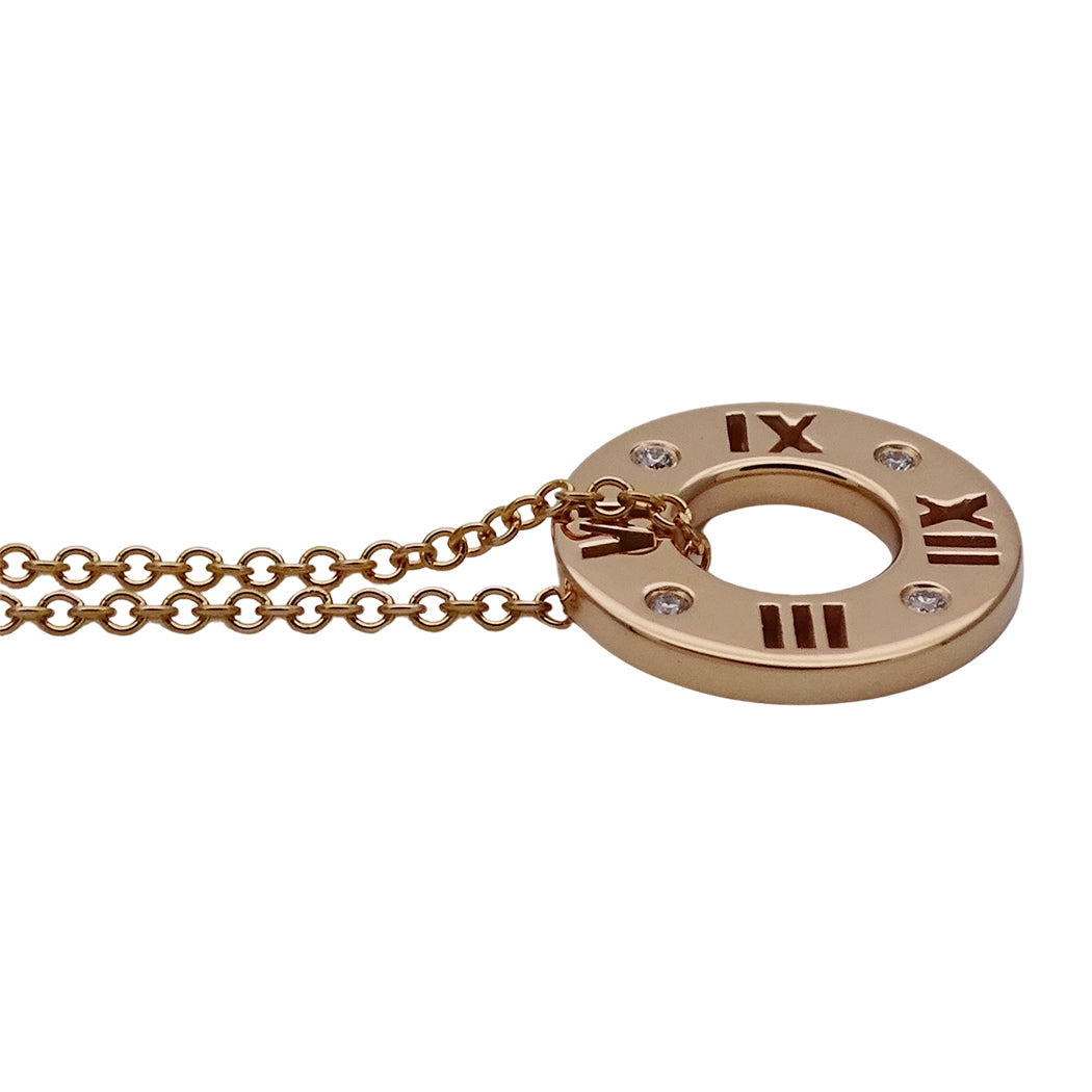 TIFFANY&Co. ティファニー アトラス ピアスド サークル ネックレス 750PG 4Pダイヤモンド レディース 磨き済み【中古】
