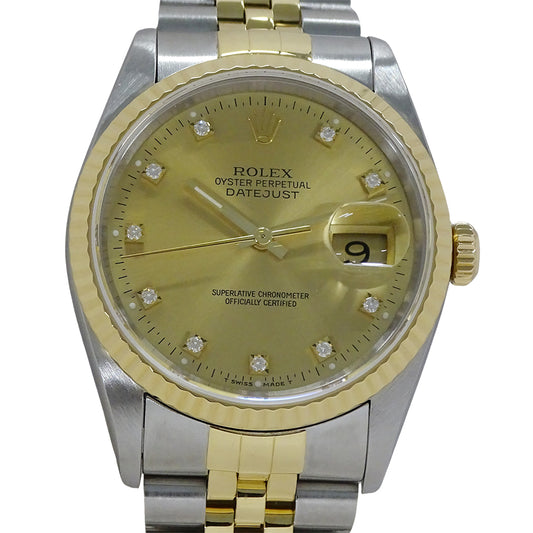 ROLEX ロレックス デイトジャスト 16233G X番 メンズ 腕時計 自動巻き AT SS YG ダイヤモンド 磨き済み【中古】