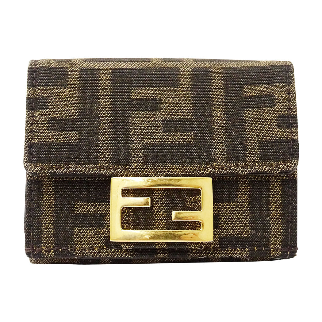 FENDI フェンディ 三つ折り財布 ズッカ ブラウン 8M0395 キャンバス レディース 【中古】