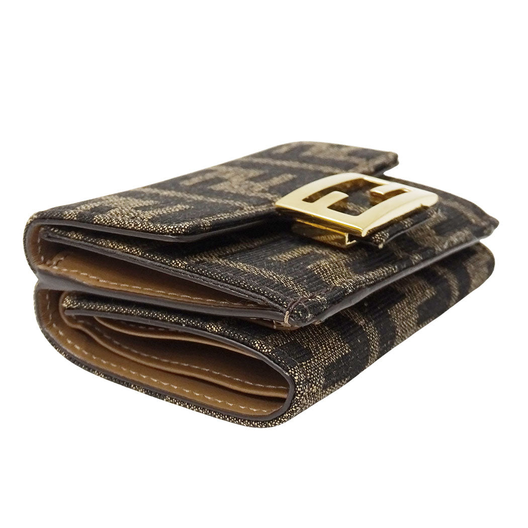 FENDI フェンディ 三つ折り財布 ズッカ ブラウン 8M0395 キャンバス レディース 【中古】