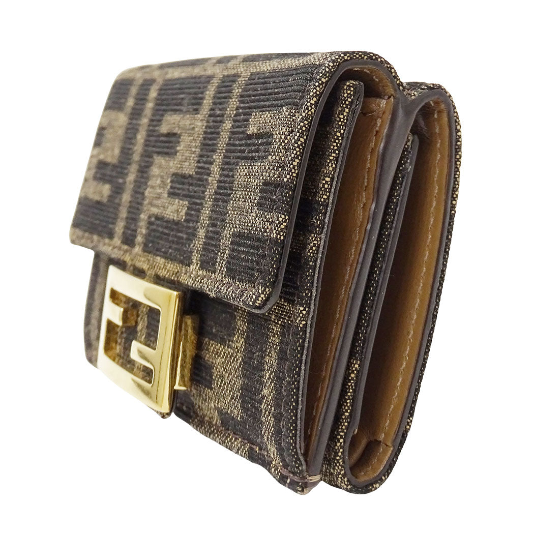 FENDI フェンディ 三つ折り財布 ズッカ ブラウン 8M0395 キャンバス レディース 【中古】