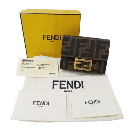 FENDI フェンディ 三つ折り財布 ズッカ ブラウン 8M0395 キャンバス レディース 【中古】