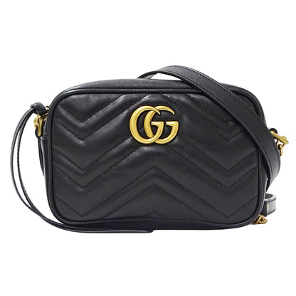GUCCI グッチ ショルダーバッグ GGマーモント ブラック 448065 レザー レディース 【中古】