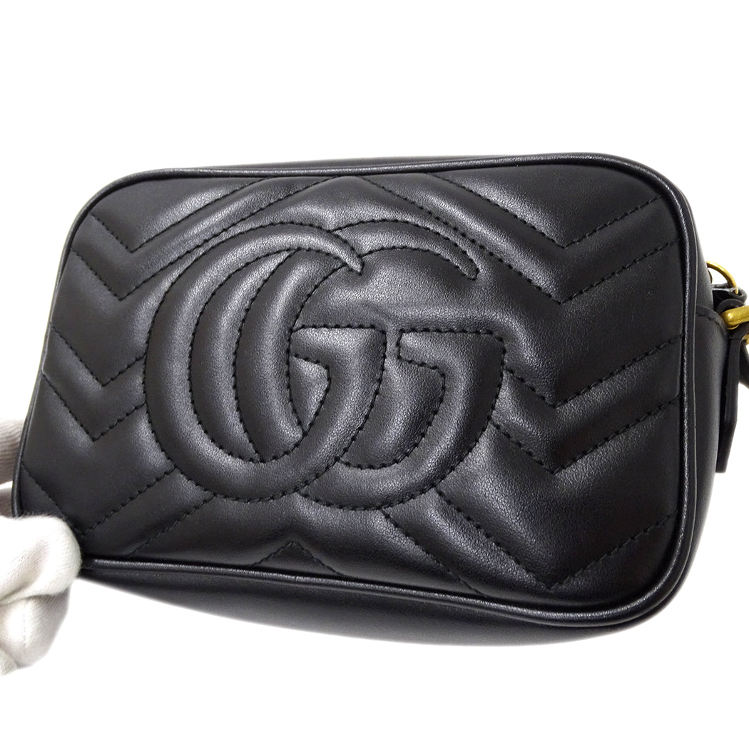GUCCI グッチ ショルダーバッグ GGマーモント ブラック 448065 レザー レディース 【中古】