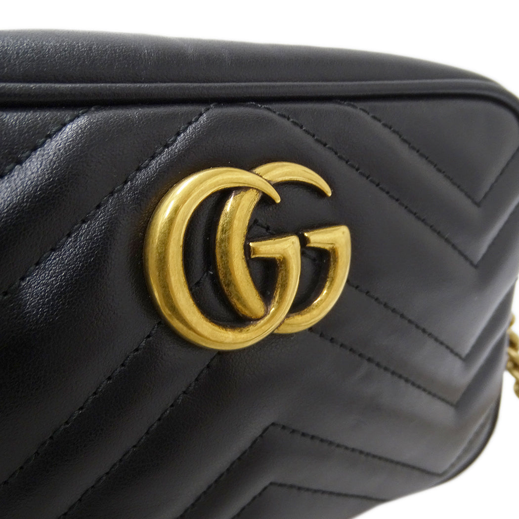 GUCCI グッチ ショルダーバッグ GGマーモント ブラック 448065 レザー レディース 【中古】