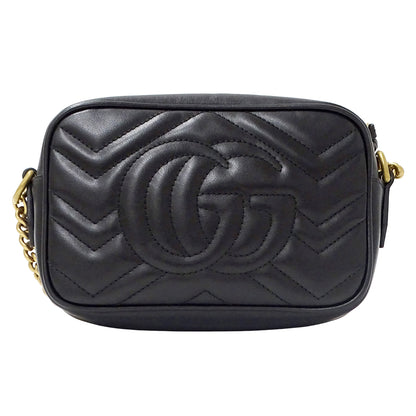 GUCCI グッチ ショルダーバッグ GGマーモント ブラック 448065 レザー レディース 【中古】