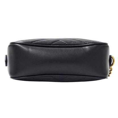 GUCCI グッチ ショルダーバッグ GGマーモント ブラック 448065 レザー レディース 【中古】