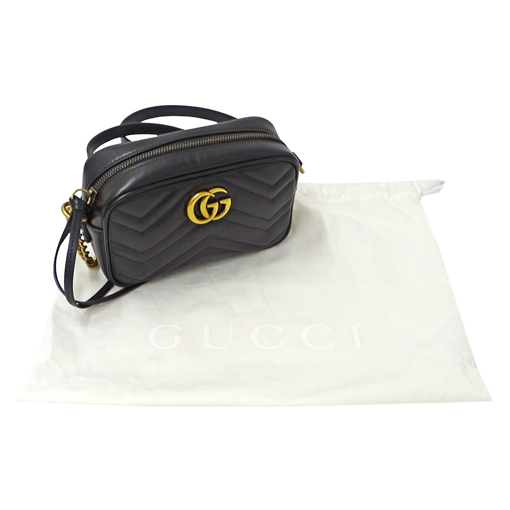 GUCCI グッチ ショルダーバッグ GGマーモント ブラック 448065 レザー レディース 【中古】