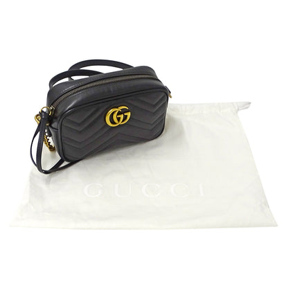 GUCCI グッチ ショルダーバッグ GGマーモント ブラック 448065 レザー レディース 【中古】