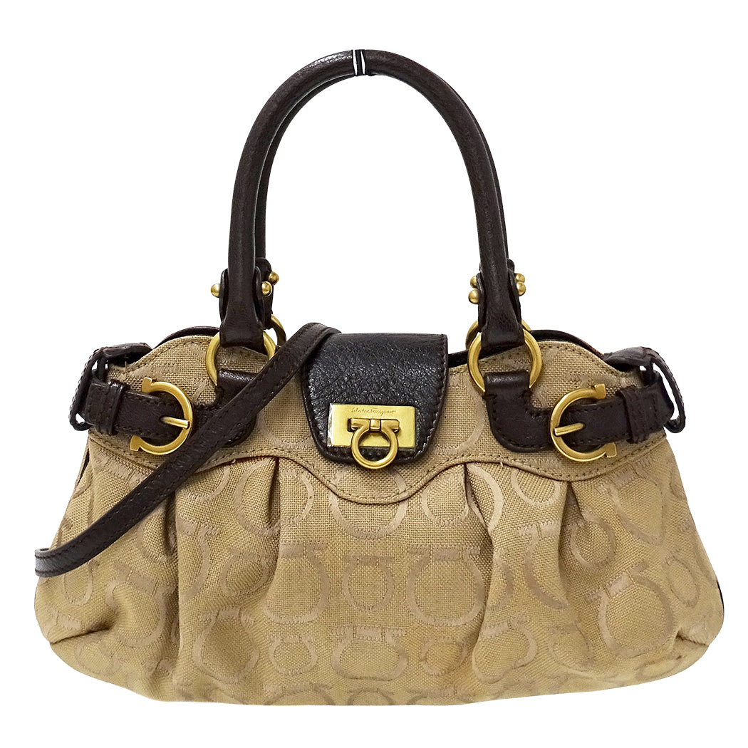 Ferragamo フェラガモ 2wayバッグ ガンチーニ ベージュ キャンバス レディース 【中古】
