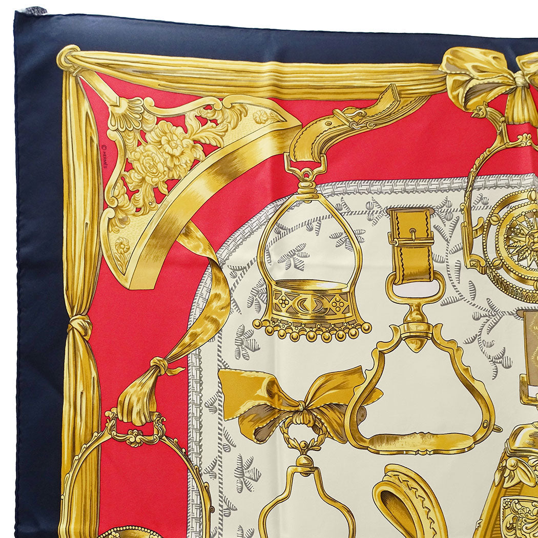 HERMES エルメス カレ90 ETRIERS 鐙 スカーフ ブラック ゴールド シルク レディース 【中古】