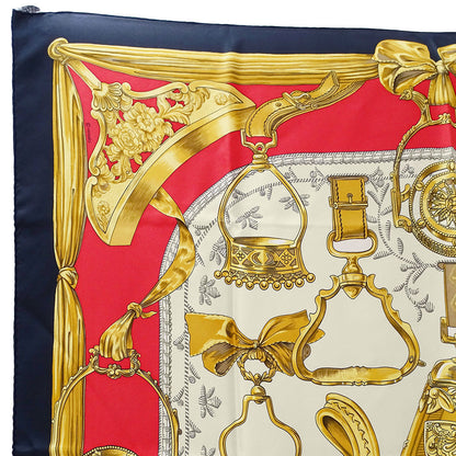 HERMES エルメス カレ90 ETRIERS 鐙 スカーフ ブラック ゴールド シルク レディース 【中古】