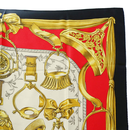 HERMES エルメス カレ90 ETRIERS 鐙 スカーフ ブラック ゴールド シルク レディース 【中古】