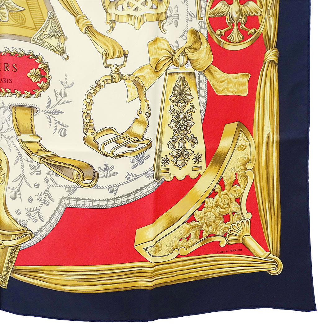 HERMES エルメス カレ90 ETRIERS 鐙 スカーフ ブラック ゴールド シルク レディース 【中古】