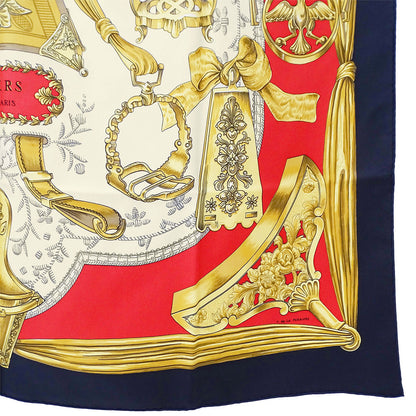 HERMES エルメス カレ90 ETRIERS 鐙 スカーフ ブラック ゴールド シルク レディース 【中古】