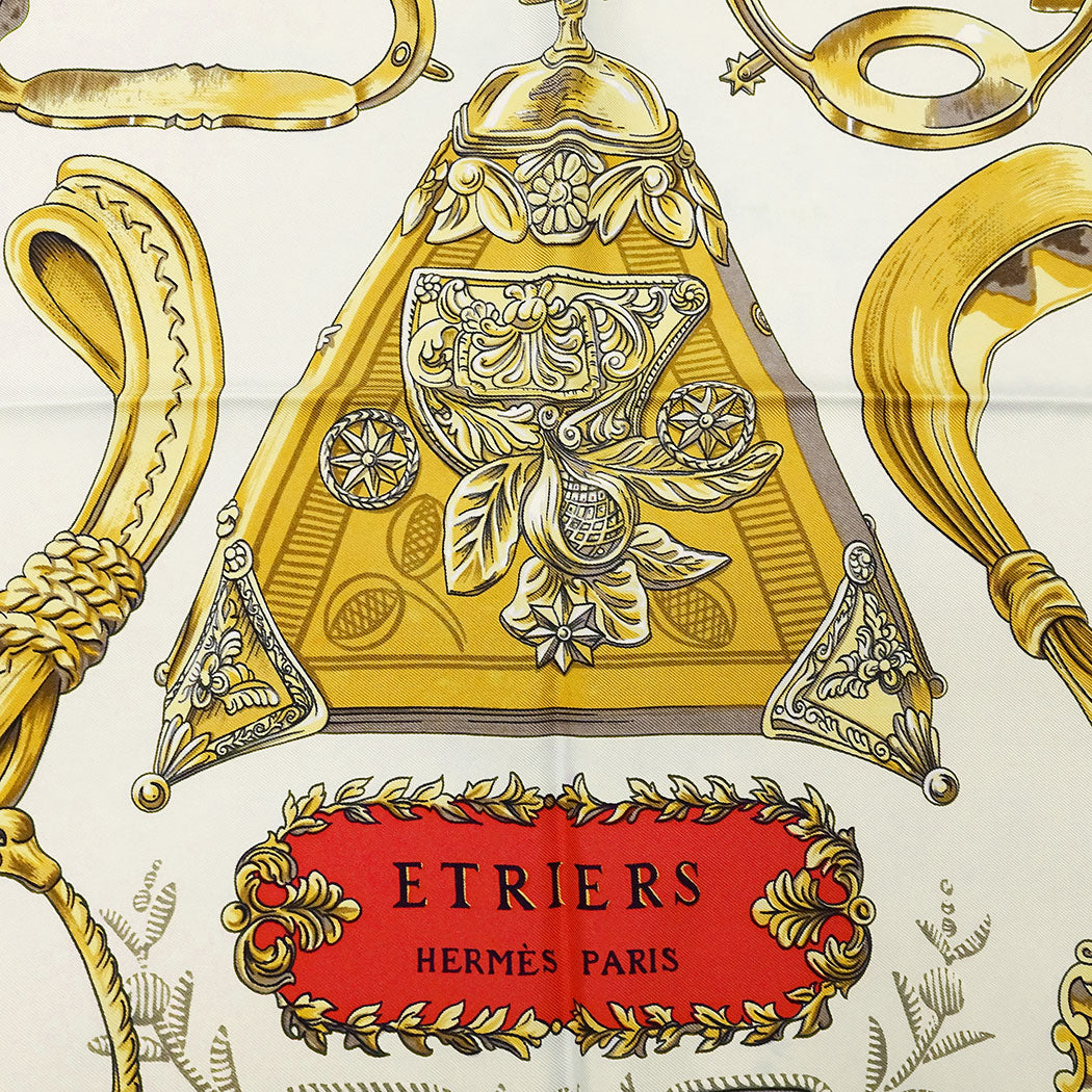 HERMES エルメス カレ90 ETRIERS 鐙 スカーフ ブラック ゴールド シルク レディース 【中古】