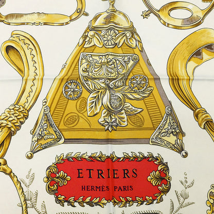 HERMES エルメス カレ90 ETRIERS 鐙 スカーフ ブラック ゴールド シルク レディース 【中古】