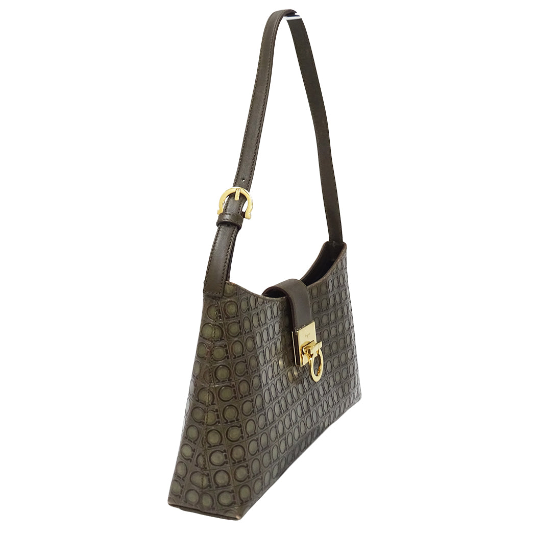 Ferragamo フェラガモ ショルダーバッグ ガンチーニ カーキ レザー レディース 【中古】