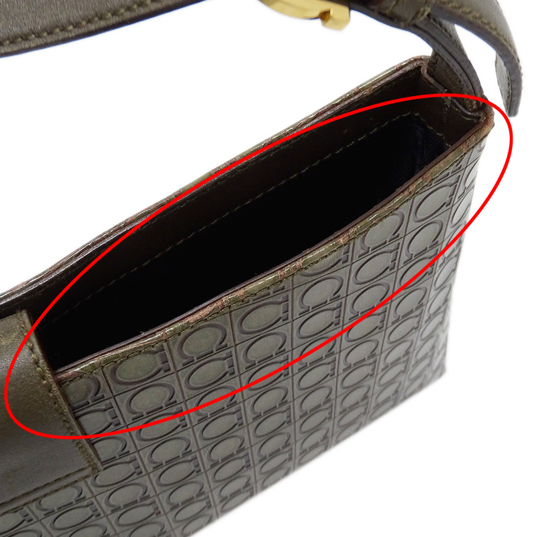 Ferragamo フェラガモ ショルダーバッグ ガンチーニ カーキ レザー レディース 【中古】