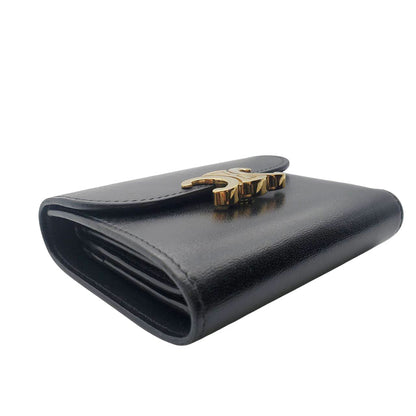 CELINE セリーヌ 二つ折り財布 トリオンフ ブラック レザー レディース 【中古】