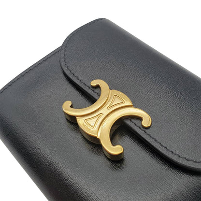 CELINE セリーヌ 二つ折り財布 トリオンフ ブラック レザー レディース 【中古】
