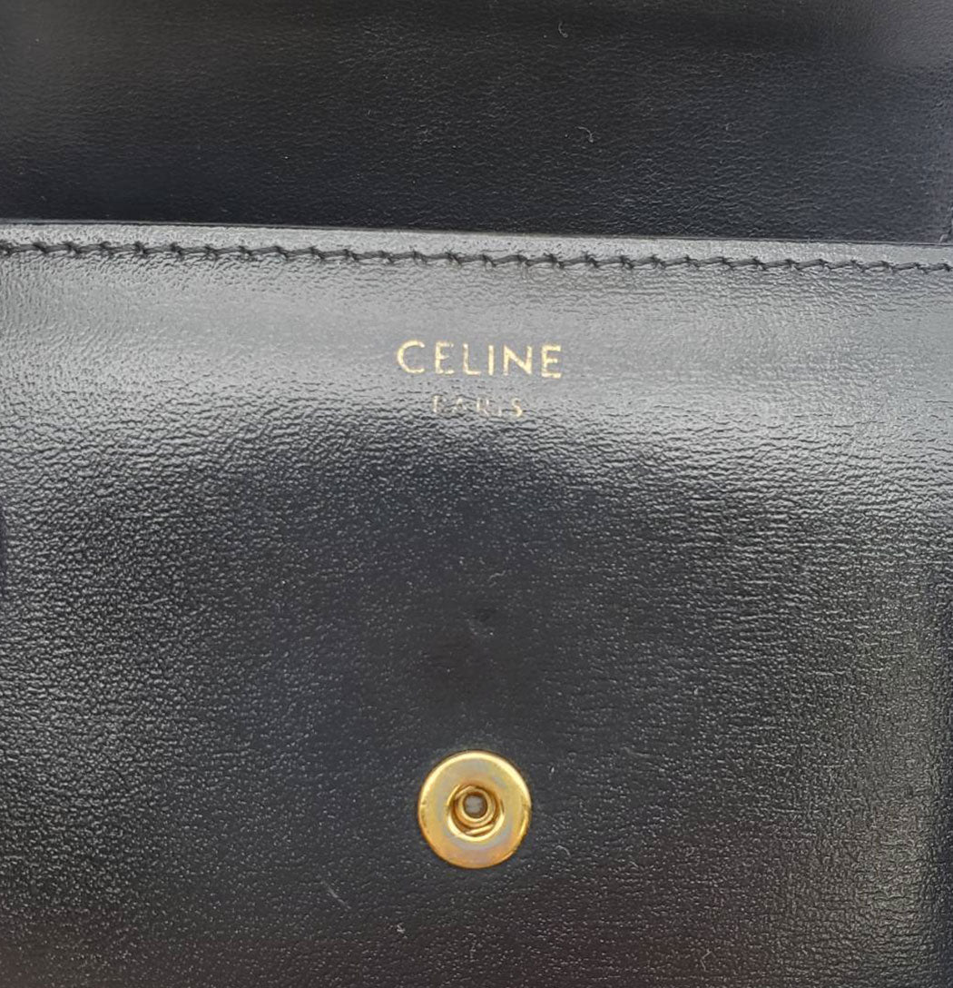 CELINE セリーヌ 二つ折り財布 トリオンフ ブラック レザー レディース 【中古】