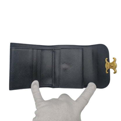 CELINE セリーヌ 二つ折り財布 トリオンフ ブラック レザー レディース 【中古】