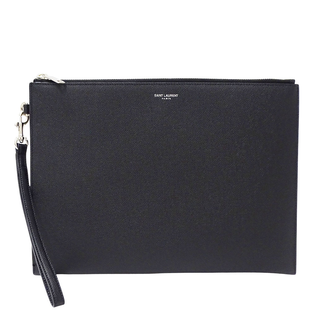 SAINT LAURENT サンローラン パリ ジップタブレットホルダー クラッチ・セカンドバッグ ブラック 683865 レザー メンズ 【中古】