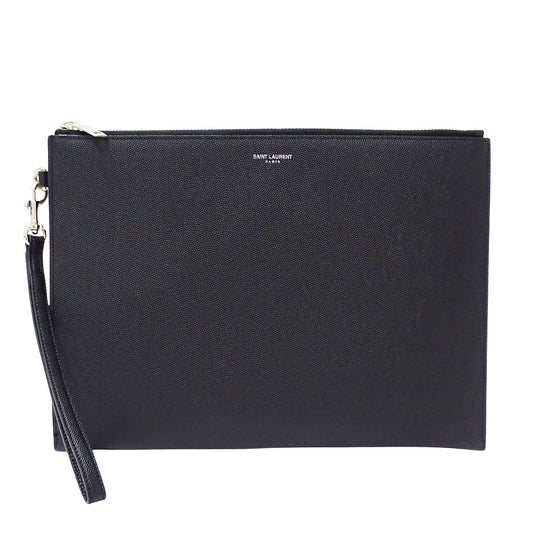 SAINT LAURENT サンローラン パリ ジップタブレットホルダー クラッチ・セカンドバッグ ブラック 683865 レザー メンズ 【中古】