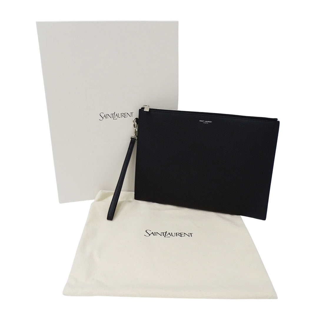 SAINT LAURENT サンローラン パリ ジップタブレットホルダー クラッチ・セカンドバッグ ブラック 683865 レザー メンズ 【中古】