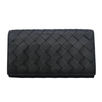 BOTTEGAVENETA ボッテガ・ヴェネタ 長財布 イントレチャート ブラック グリーン レザー メンズ 【中古】