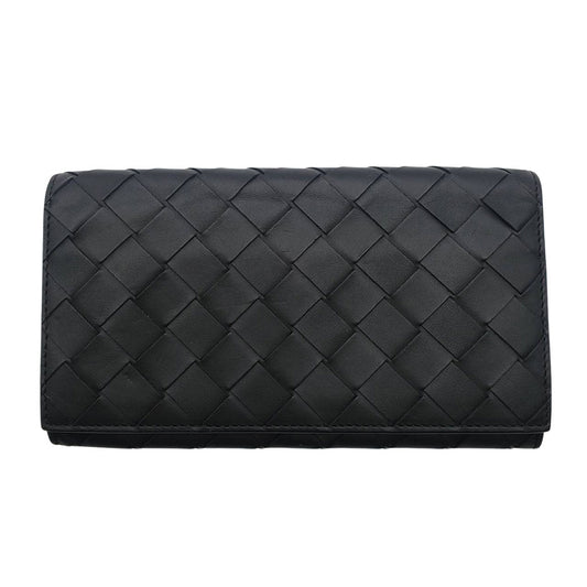 BOTTEGAVENETA ボッテガ・ヴェネタ 長財布 イントレチャート ブラック グリーン レザー メンズ 【中古】